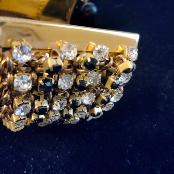 Iris Apfel & Bajalia Black & Clear Rhinestone Gold Toned Cuff Bracelet - Picture 5 of 14